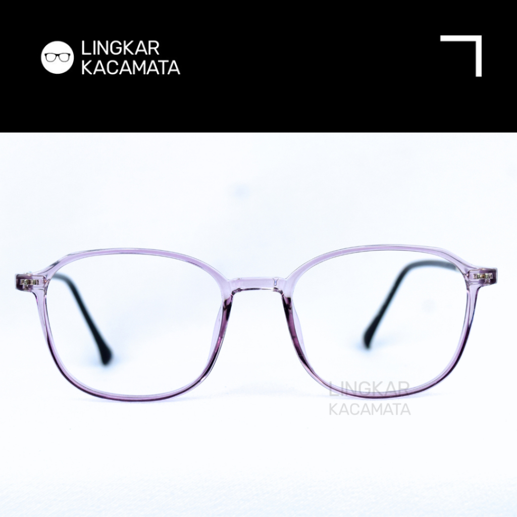 Kacamata YURA Ungu Bening Anti Radiasi Wanita Minus Silinder Photochromic Frame Kotak Plastik
