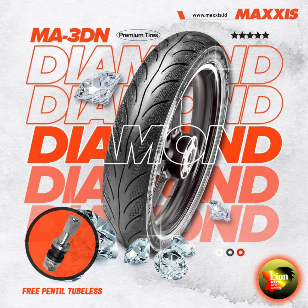 BAN LUAR MAXXIS MA-3DN DIAMOND 80/90-14 TUBELESS MATIC BONUS PENTIL 100% ORIGINAL