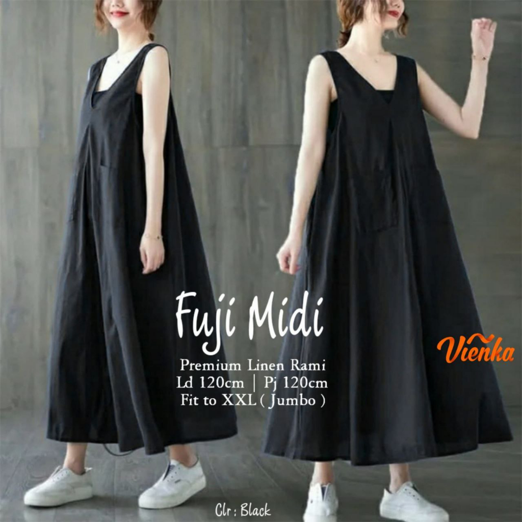 BAJU WANITA VIENKA FUJI/SAQILA/SEDEN MIDI DRESS JUMBO BIGSIZE POLOS