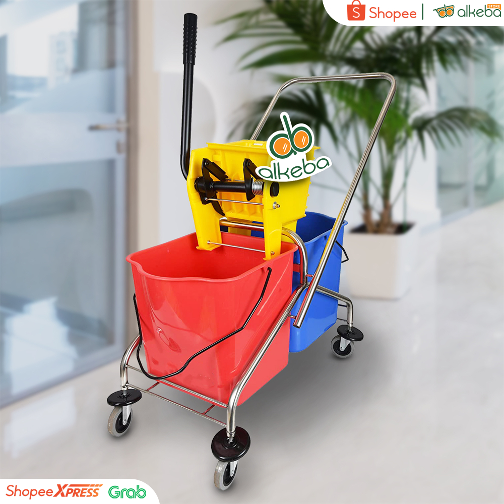 DOUBLE BUCKET MOP TROLLEY-SIDE PRESS / DOUBLE BUCKET STAINLESS