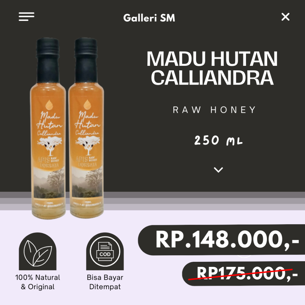 

Madu Hutan Calliandra 250ml Raw Honey Apis Dorsata Madu Murni Asli Original