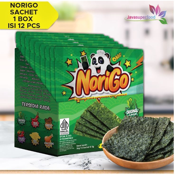 

Ay00! Norigo (1 BOX ISI 12 PCS) / NSachet Seaweed Snack 3g Rumput Laut Halal