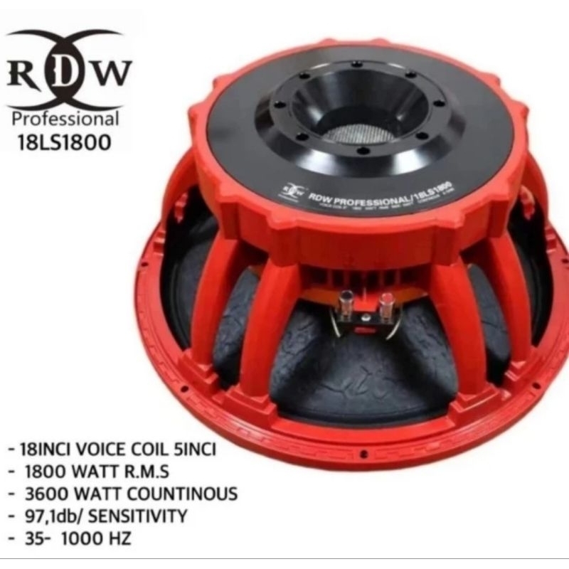 Speaker RDW 18LS1800 18LS 1800 Original 18in 18 inchi 3600 Watt Maxx Coil 5in Daun Coating Tahan Air