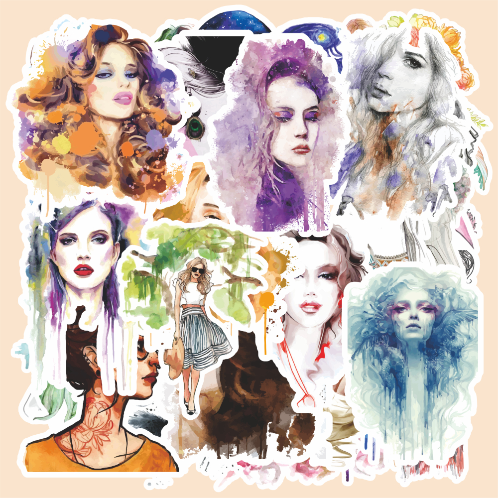 

(20 pcs) murah stiker tema WATERCOLOR AESTHETIC GIRL