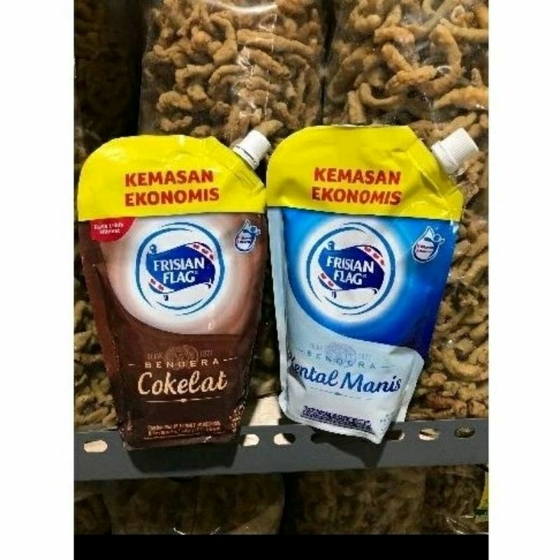 

susu bendera pouch Frisian flag coklat dan putih susu kental manis