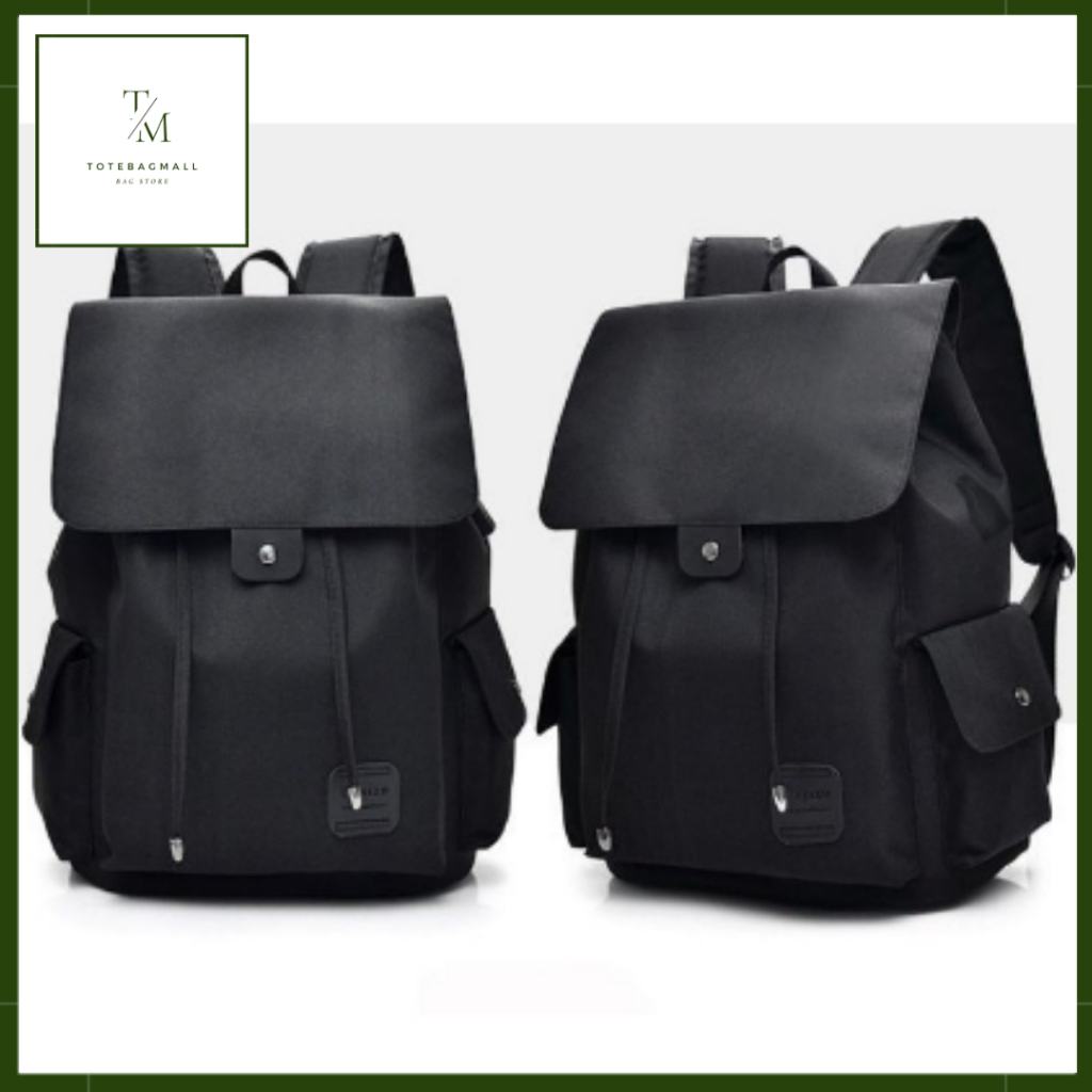 [MURAH BANGET] Tas Sekolah Hitam Polos Kapasitas Besar Dengan Tali Serut Ransel Pria Keren