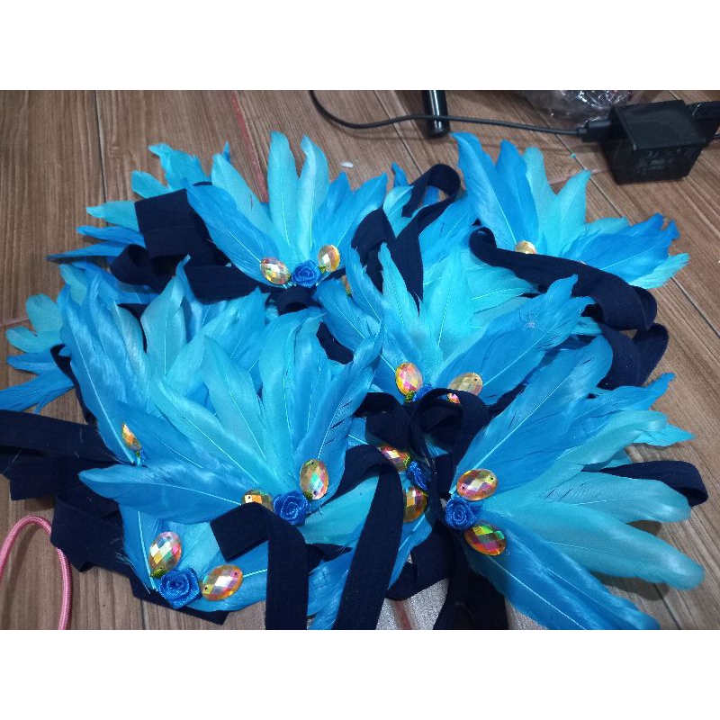 Bandana bulu, bando tari, bando bulu kuning hitam hiasan kepala bulu, Hiasan nari, hiasan tari, hias