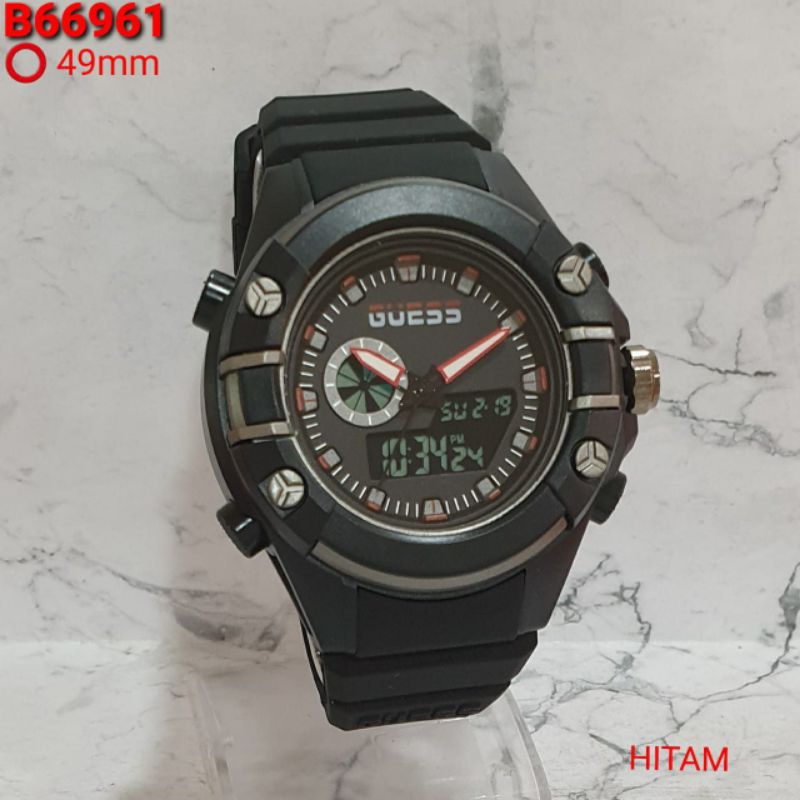 Jam Tangan Pria Wanita Guess Dual Time Analog Digital Waterproof Rubber