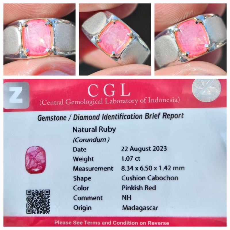 Natural Pinkish Red Ruby No Heat Memo 1.07 crt