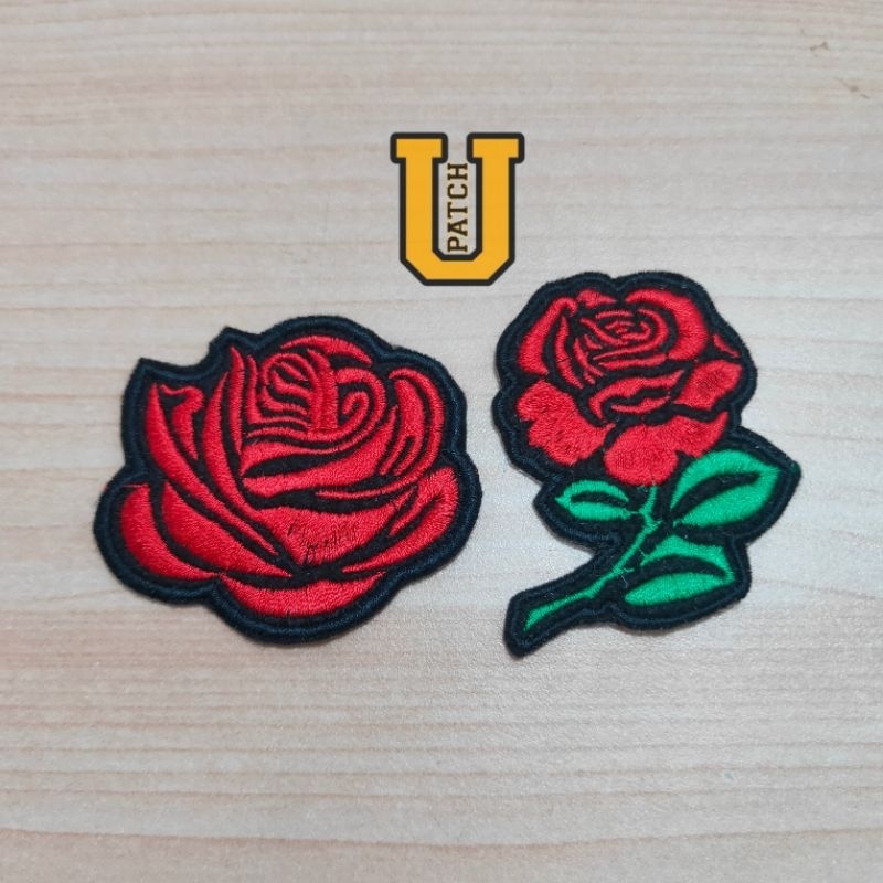 Patch Bordir Bunga Mawar Merah
