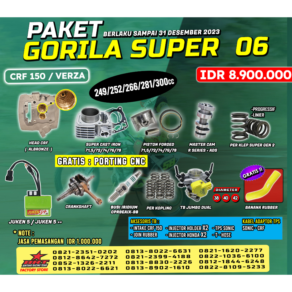 PAKET BORE UP GORILA SUPER 6 CRF 150 BRT