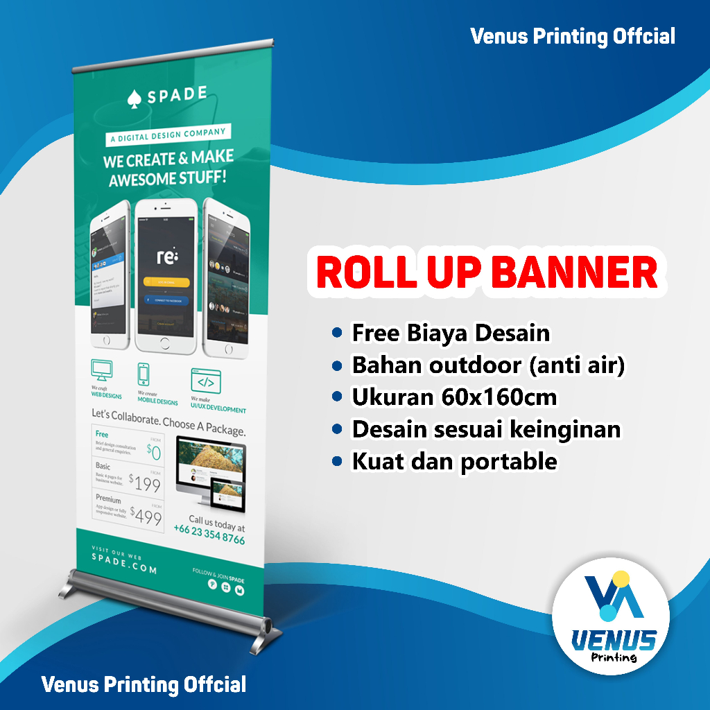 Roll Up Banner Banner Standing, Spanduk Roll, 160x60cm, Bahan Anti Air, Portable, Berkualitas