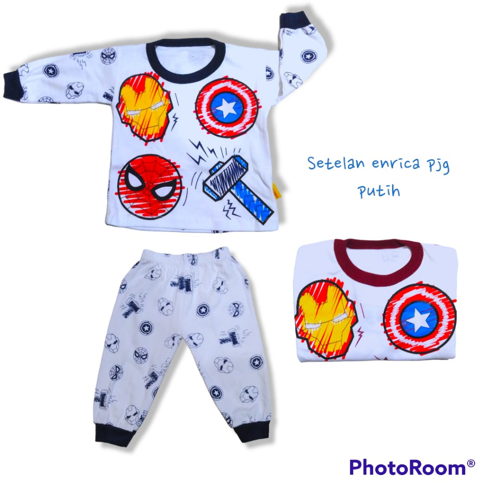 Enrica Setelan Baju Bayi Lengan & Celana Panjang Bahan Kaos Adem Ukuran 0 S M L