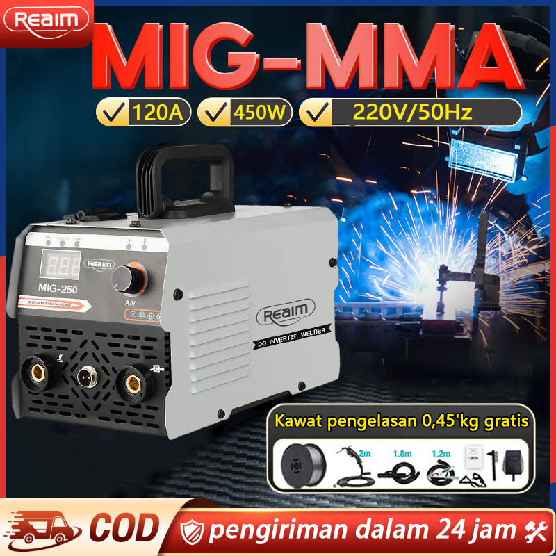 Reaim Mesin Las MIG-250 mesin las listrik 120A IGBT Welding machine Mesin Travo Las Mesin trafo las 450 watt mesin las mig tanpa gas