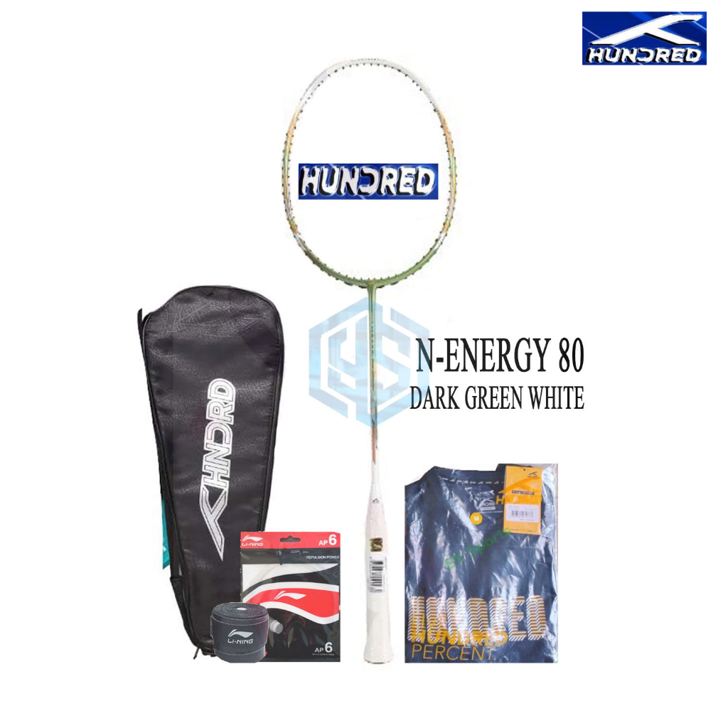Raket Badminton HUNDRED N-ERGY 80 Bonus Komplit Raket Hundred N Ergy 80