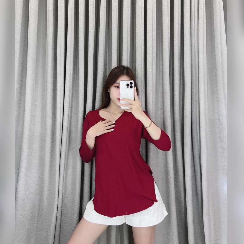 Kaos Oversize Lengan 7/8 | Kaos Jumbo Lengan Panjang | Kaos Oversize Slit | Kaos Wanita Lengan 7/8