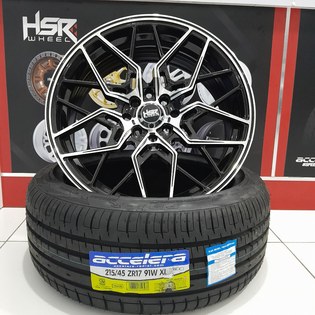 paket velg racing mobil Jazz mobilio, ring 17 plus ban 215 45 R17 accelera HSR type maluk lobang bau