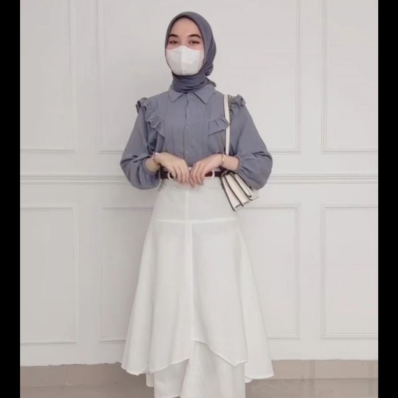 Ruffle Blouse Wanita Ruffle Crinkle Shirt Kemeja Peplum Baju Kantor Formal Kerja Cewek Kemeja Ruffle BabyDoll Tangan Panjang Kemeja Basic Polos Atasan Wanita Lengan Panjang Kancing Depan Longsleeve Shirt Casual shirt