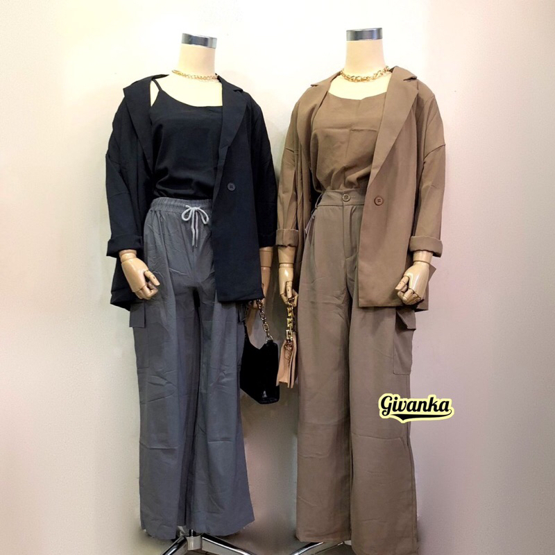 BLAZER SET & KULOT CARGO & JOGER CARGO// BLAZER BASIC POLOS LENGAN PANJANG IMPORT + Tankop polos// H