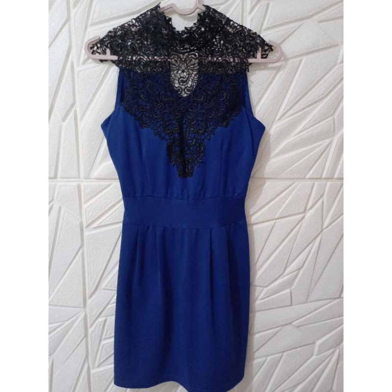 Preloved Dress Biru Dress Pesta Brokat