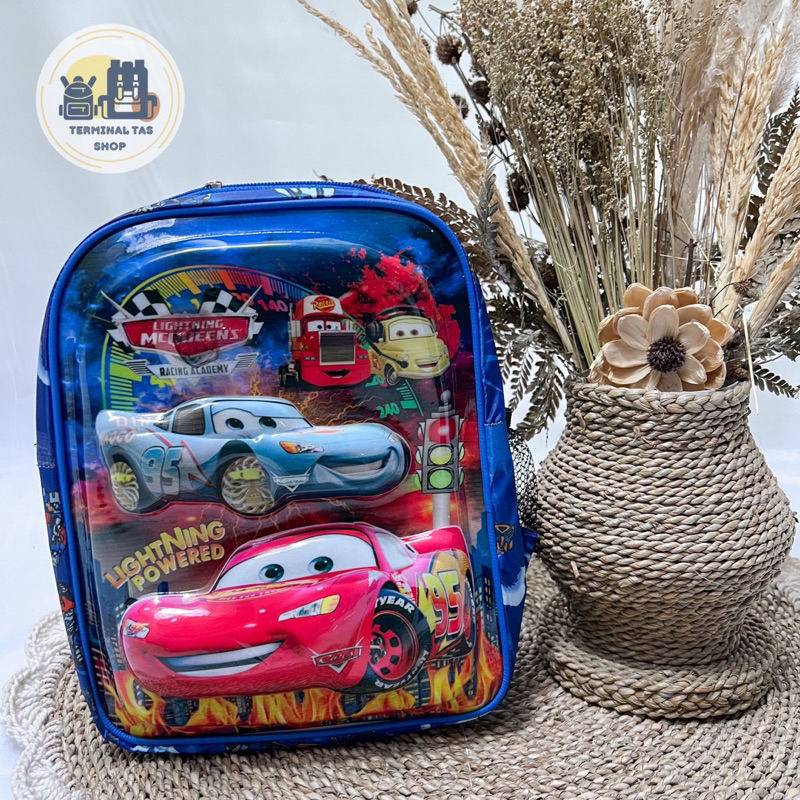TAS ANAK SEKOLAH LAKI-LAKI TAS ANAK KARAKTER CARS 3D TIMBUL LAMPU LED PAUD TK SD