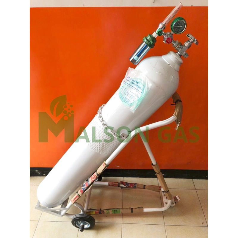 Tabung Baru 6m3 Isi Oksigen + Regulator Oksigen Medis + Trolly Tabung 6m3