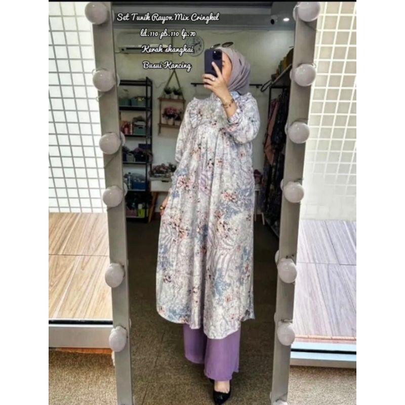 Setelan Tunik Wanita Rayon Crinkle