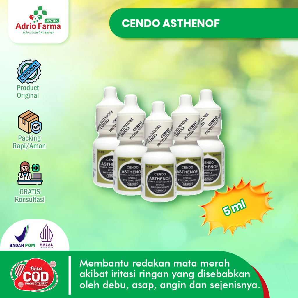 CENDO - ASTHENOF TETES MATA Botol @ 5ml - Meringankan Kemerahan & Iritasi Pada Mata - Tetes Mata Gat