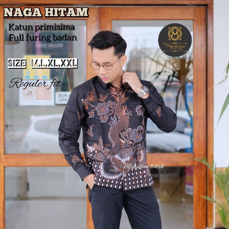 kemeja batik panjang//NAGA HITAM