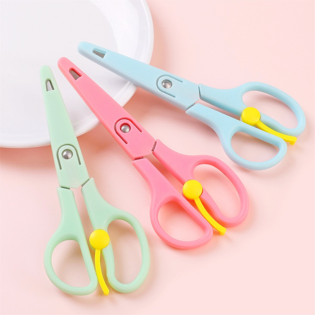 

Gunting anak aman dengan tutup Gunting sekolah warna macaron Gunting kertas pemotong kertas aesthetic Scissors scrapbook safety kantor pelajar