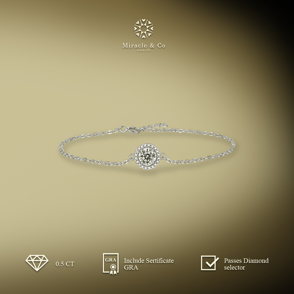 Miracle & Co - Gelang Round Shape - Gelang Wanita Batu Berlian Moissanite Asli Sertifikat GRA Lapis 