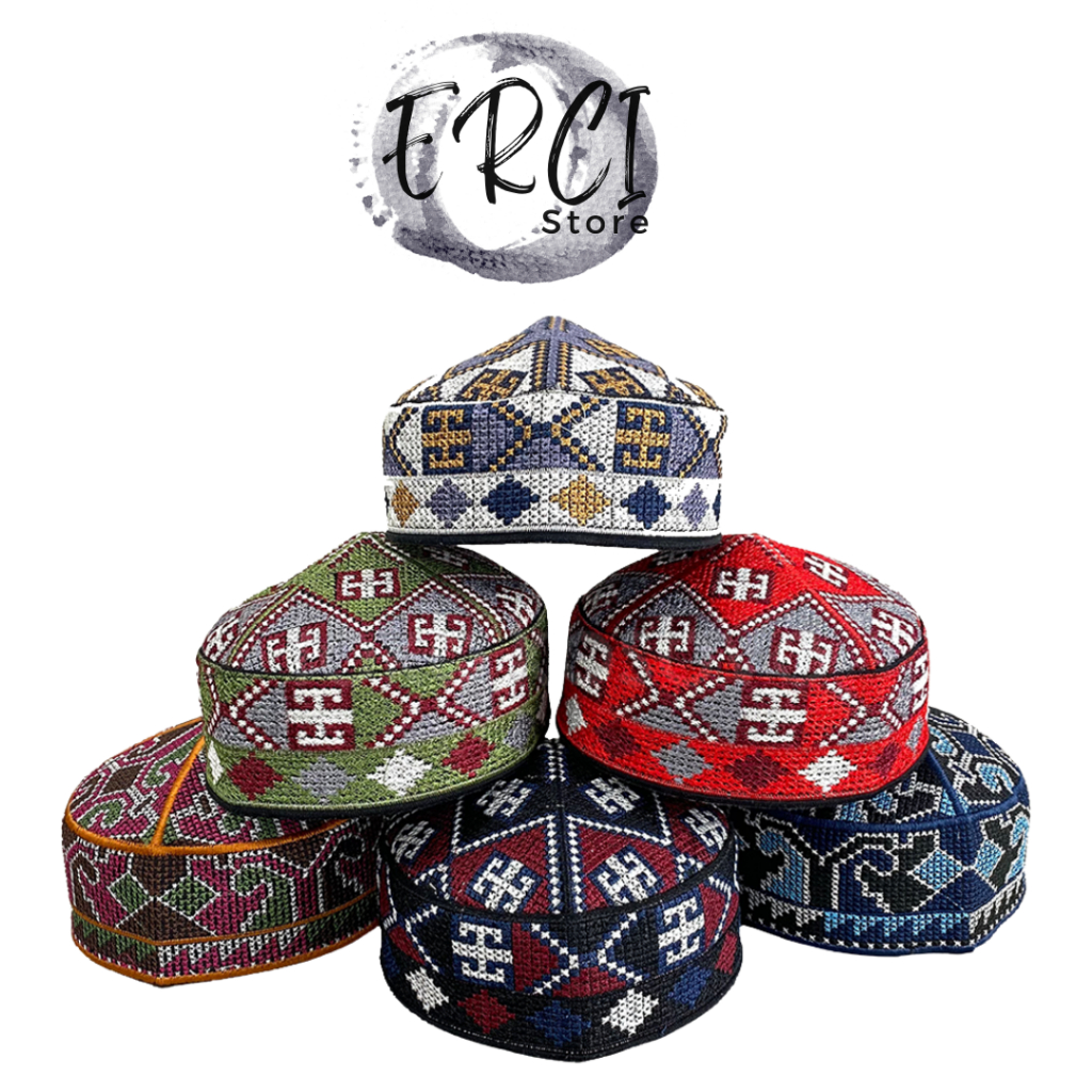 Peci PAKISTAN Haji Alay Kopeah Lokal / Kopiyah Santri / Kupiyah Dewasa Anak Laki Motif Bordir / Kupi