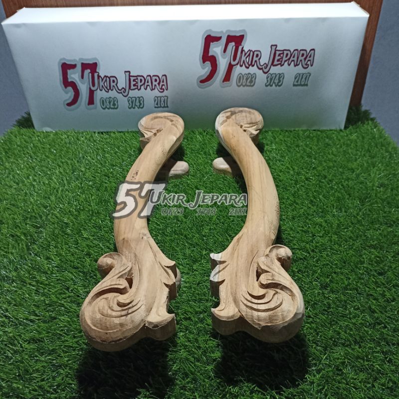 Tarikan handle pintu model klasik bahan kayu jati - Gagang pintu ukiran asli jepara