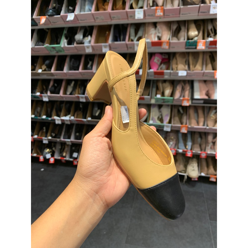 amaya beige black heels wanita payless 7cm