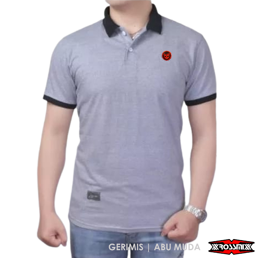 Kaos kerah Polo shirt pria kombinasi warna biru muda
