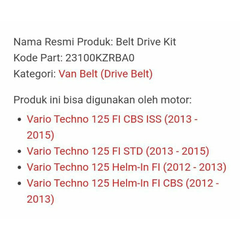 VANBELT KIT KZR 23100-KZR-BA0 AHM