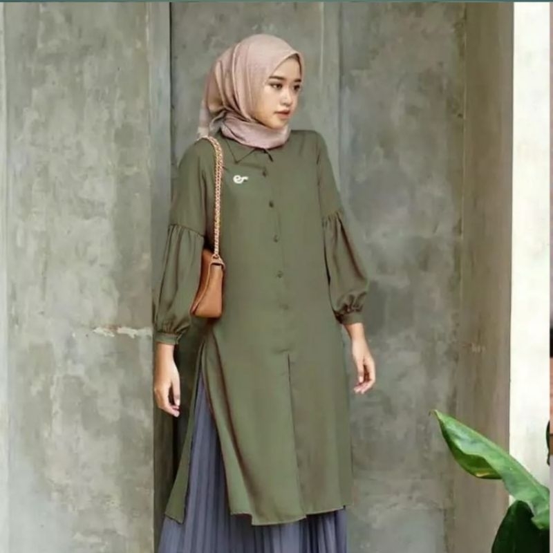 Tunik Wanita Terbaru 2023 Dres Jumbo Lengan Balon Baju Muslim Kekinian