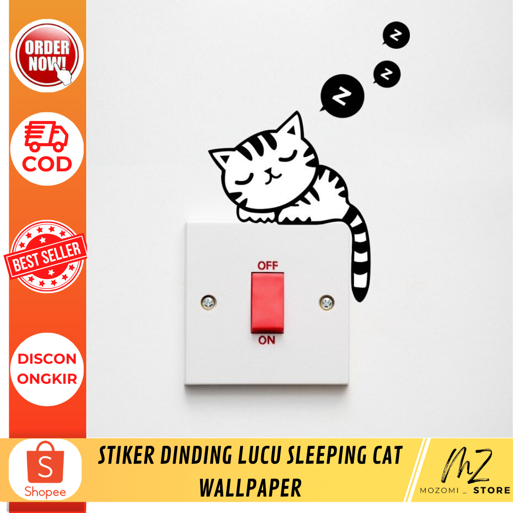 Stiker Dinding Lucu Sleeping Cat Wallpaper / Aksesoris dinding / pajangan dinding