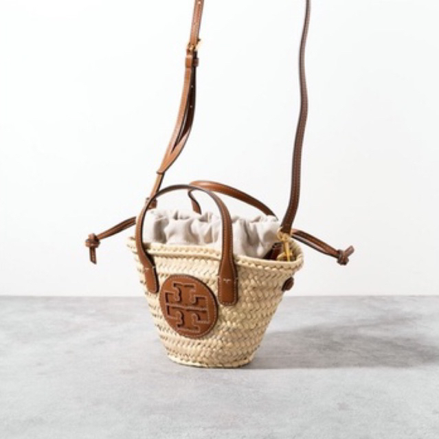 TORY BURCH Ella straw basket mini tote bag
