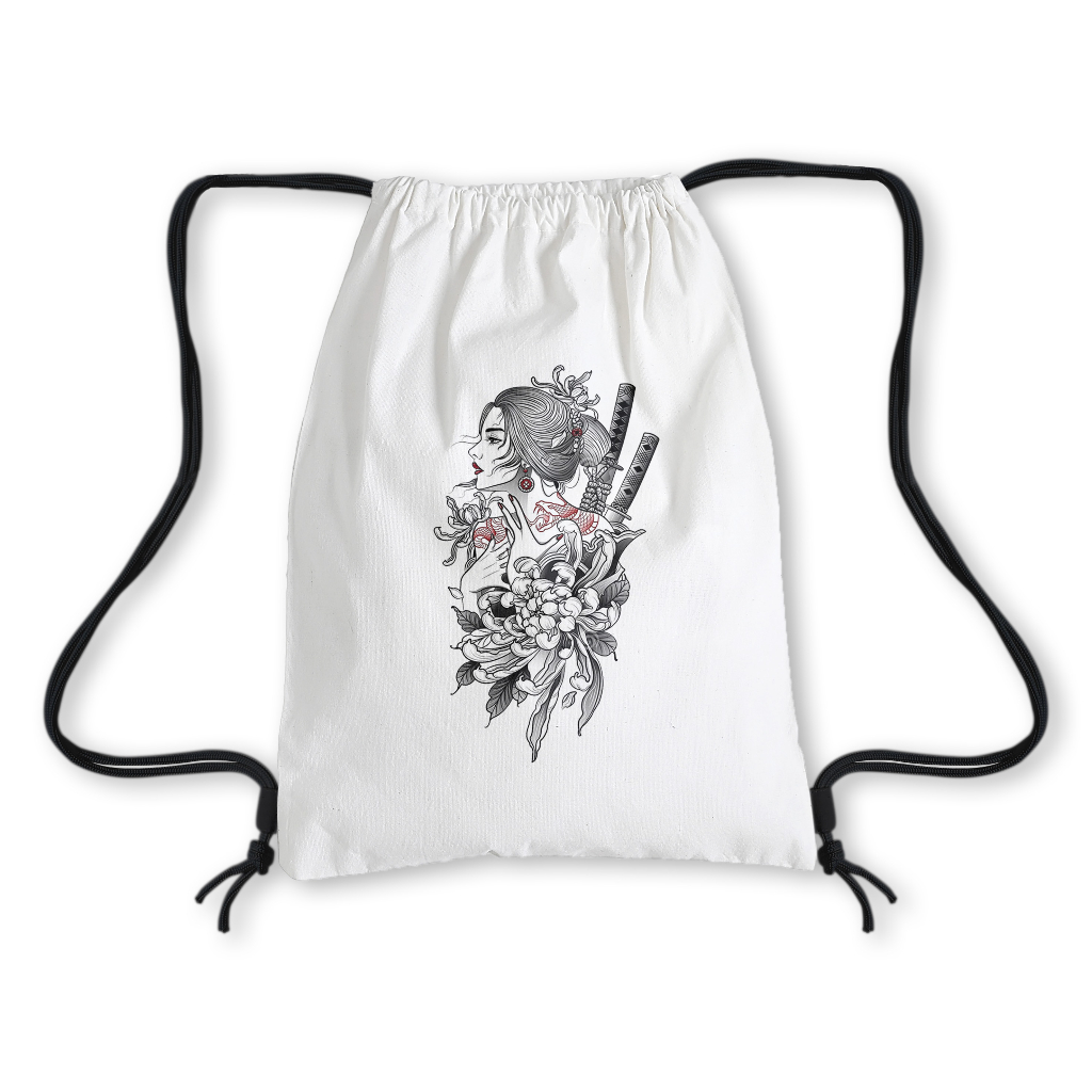 Tas Serut Kanvas Wanita Putih Lucu untuk Sekolah / Tas Serut Putih Kanvas Terlengkap