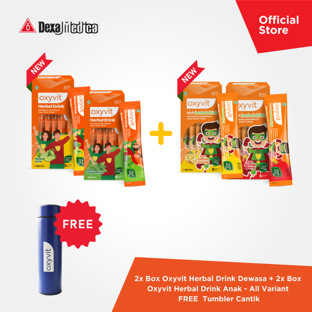 

Oxyvit Drink Paket Keluarga FREE Tumbler | Rasa Lime + Peppermint + Orange Berry + Florida Orange