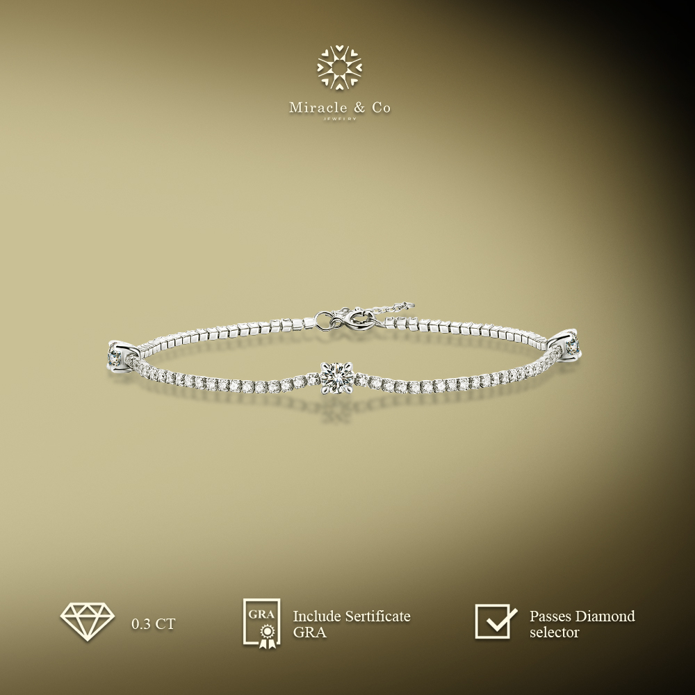 Miracle & Co - Gelang Triple Square - Gelang Wanita Batu Berlian Moissanite Asli Sertifikat GRA Lapi