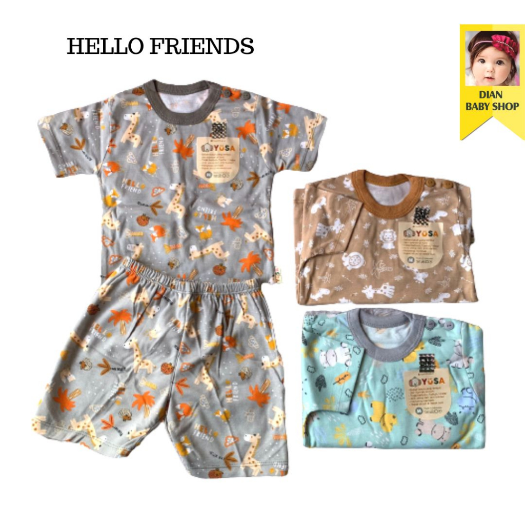 3Pasang Setelan YUSA (( PENDEK )) | Setelan Baju Bayi Fullprint Kancing Bahu.