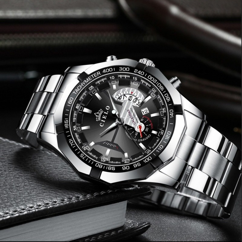 (BELI 1 GRATIS 3) CIELO S 001 Jam Tangan Pria Anti Air Original Luxury Stainless Steel  COD（Free BOX