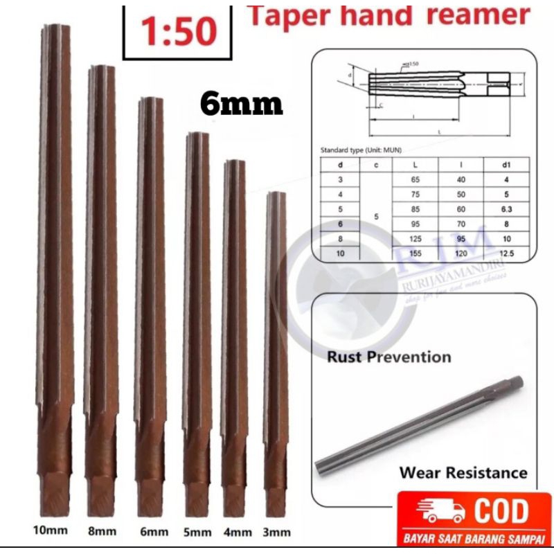 reamer tirus reamer pin 6mm 1:50 hss bukan carbide nachi