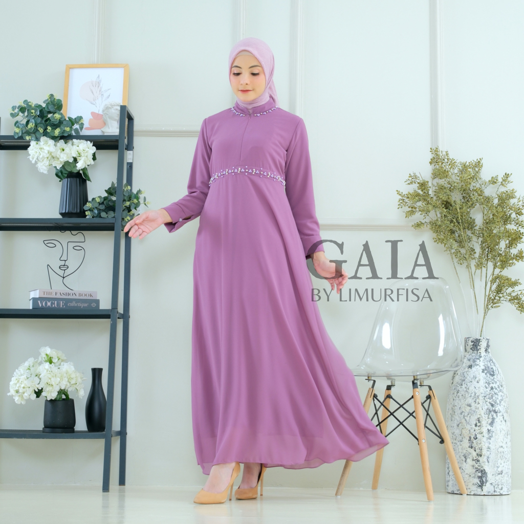 GAIA Gamis Ceruty Premium Baby Doll Kombinasi Mutiara Mewah