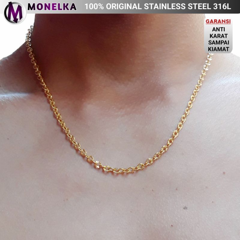 Cod - Kalung Titanium 316L Kalung Pria Padi Pendek Panjang Silver Rantai