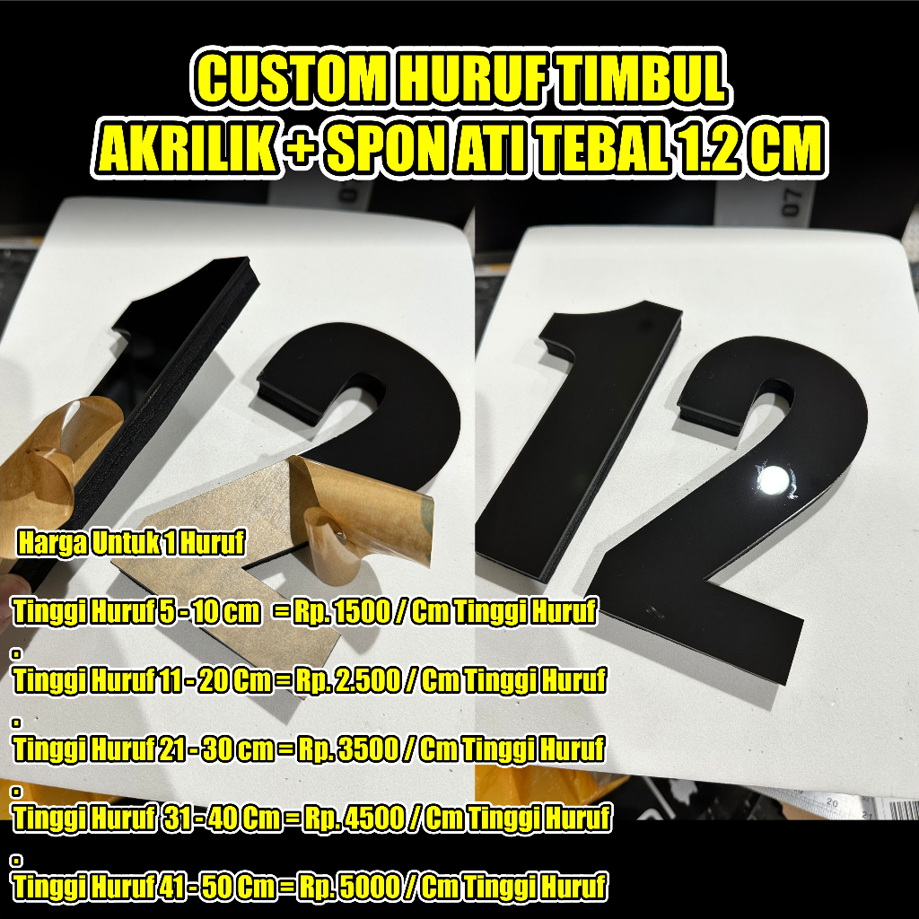 Huruf Akrilik Timbul Custom Warna Spon Eva 1CM + Akrilik 2MM Angka Akrilik | Angka Nomor Rumah Akril