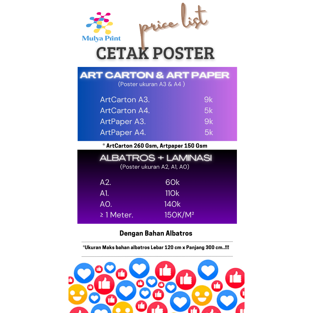 

Cetak Poster Bahan Albatros Laminasi Doff / Glossy