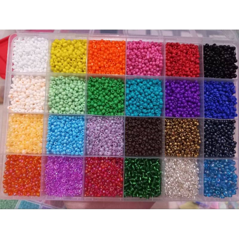 [MVG CRAFT] Paket Kotak Manik Pasir 24 Sekat 8/0 (3mm) warna warni 15 gram per sekat + bonus mote